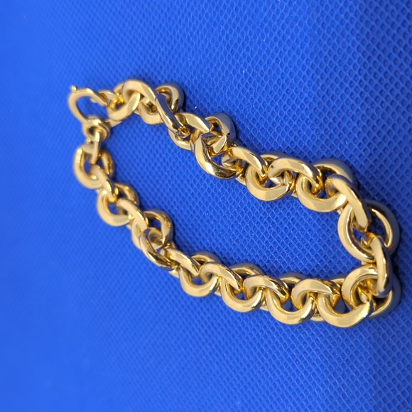 Vtg. 18K Yellow Gold Plated Men Women O Ring Link Chain Bracelet 8.5 Inches - Picture 2 of 8